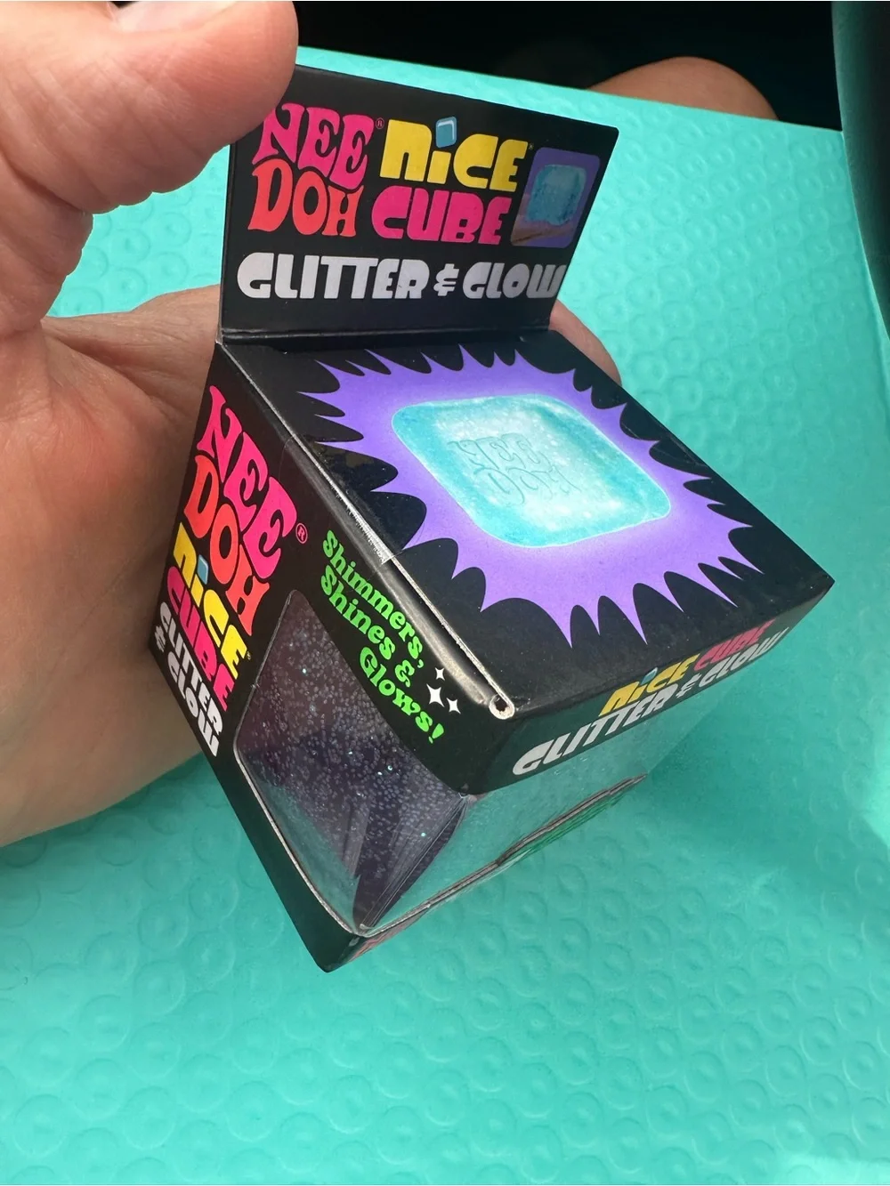 NEW Authentic Schylling NeeDoh Nice Cube Glitter & Glow Purple Super Solid Squis